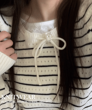 Licia punching ribbon strap wave stripe marine knit