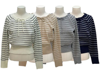 Licia punching ribbon strap wave stripe marine knit