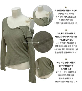 Lips Diagonal Team Ribbon One Shoulder Long Sleeve T-Shirt