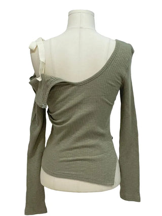 Lips Diagonal Team Ribbon One Shoulder Long Sleeve T-Shirt