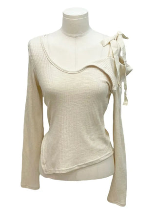 Lips Diagonal Team Ribbon One Shoulder Long Sleeve T-Shirt