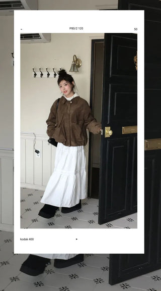 Yuru Avan loose fit high neck suede fleece lining buckle jacket jumper