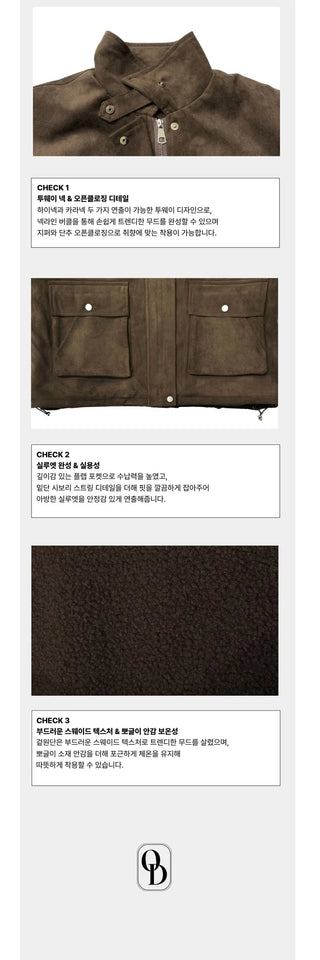 Yuru Avan loose fit high neck suede fleece lining buckle jacket jumper
