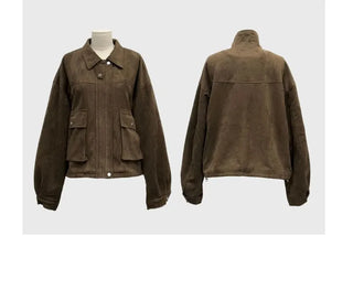 Yuru Avan loose fit high neck suede fleece lining buckle jacket jumper