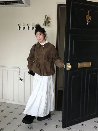 Yuru Avan loose fit high neck suede fleece lining buckle jacket jumper