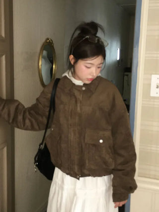 Yuru Avan loose fit high neck suede fleece lining buckle jacket jumper