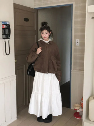 Yuru Avan loose fit high neck suede fleece lining buckle jacket jumper