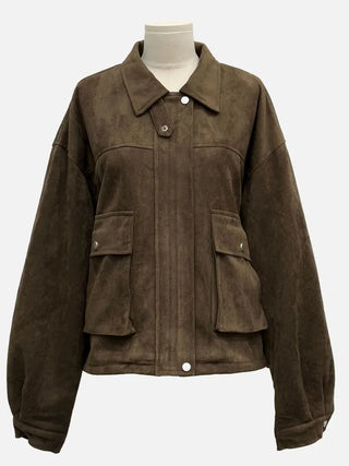 Yuru Avan loose fit high neck suede fleece lining buckle jacket jumper