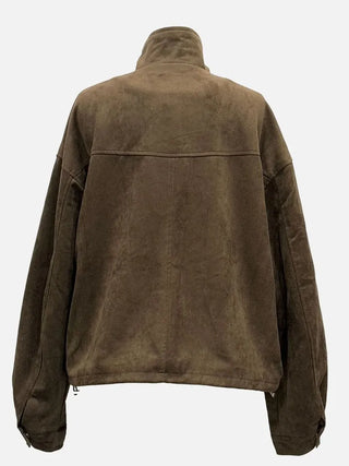 Yuru Avan loose fit high neck suede fleece lining buckle jacket jumper