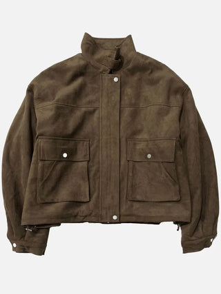 Yuru Avan loose fit high neck suede fleece lining buckle jacket jumper