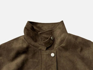 Yuru Avan loose fit high neck suede fleece lining buckle jacket jumper