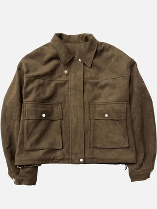 Yuru Avan loose fit high neck suede fleece lining buckle jacket jumper