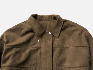 Yuru Avan loose fit high neck suede fleece lining buckle jacket jumper