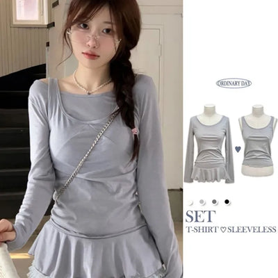Lizzy Frill Long Sleeve T-shirt Bustier Nashi Layered Set