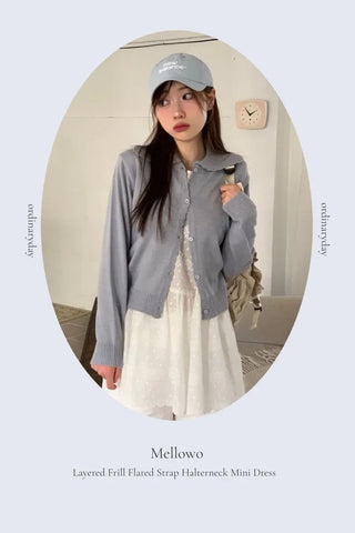 Cloud Lovely Frill Collar Lovely Button Long Sleeve Knit Cardigan