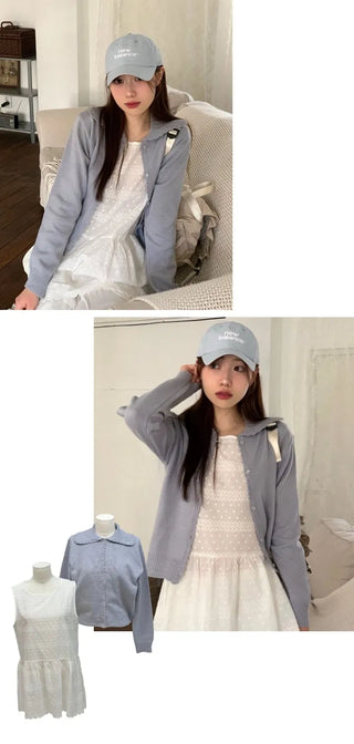 Cloud Lovely Frill Collar Lovely Button Long Sleeve Knit Cardigan