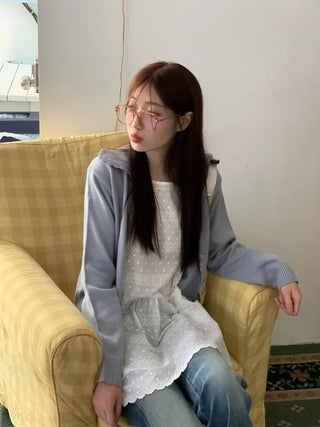 Cloud Lovely Frill Collar Lovely Button Long Sleeve Knit Cardigan
