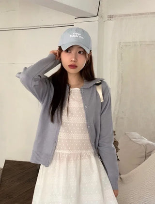 Cloud Lovely Frill Collar Lovely Button Long Sleeve Knit Cardigan