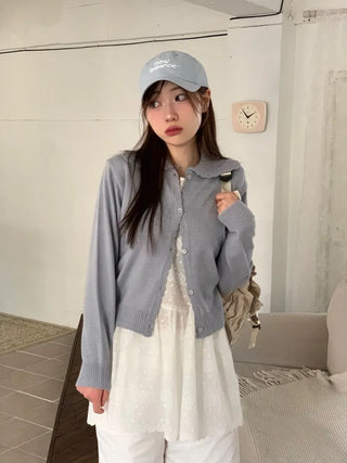 Cloud Lovely Frill Collar Lovely Button Long Sleeve Knit Cardigan