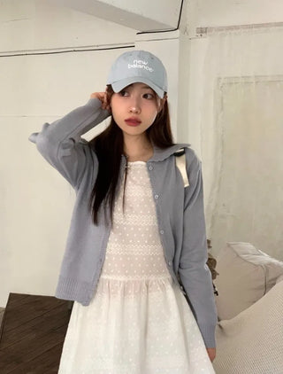 Cloud Lovely Frill Collar Lovely Button Long Sleeve Knit Cardigan