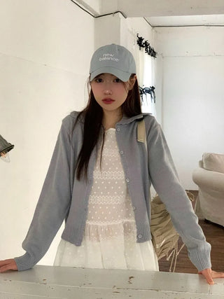 Cloud Lovely Frill Collar Lovely Button Long Sleeve Knit Cardigan