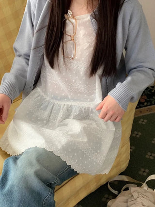 Cloud Lovely Frill Collar Lovely Button Long Sleeve Knit Cardigan