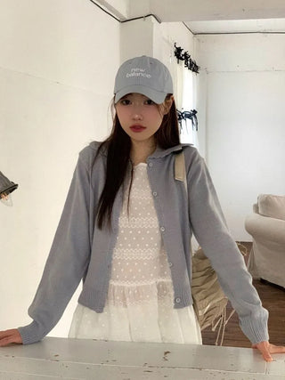 Cloud Lovely Frill Collar Lovely Button Long Sleeve Knit Cardigan