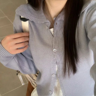 Cloud Lovely Frill Collar Lovely Button Long Sleeve Knit Cardigan