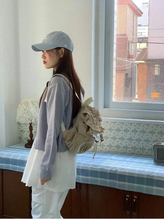 Cloud Lovely Frill Collar Lovely Button Long Sleeve Knit Cardigan