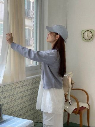Cloud Lovely Frill Collar Lovely Button Long Sleeve Knit Cardigan