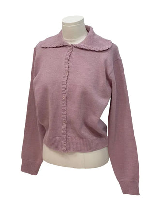 Cloud Lovely Frill Collar Lovely Button Long Sleeve Knit Cardigan
