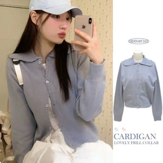 Cloud Lovely Frill Collar Lovely Button Long Sleeve Knit Cardigan