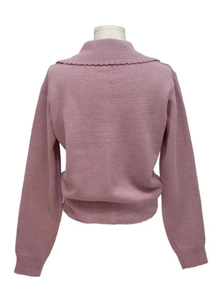 Cloud Lovely Frill Collar Lovely Button Long Sleeve Knit Cardigan