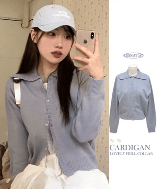 Cloud Lovely Frill Collar Lovely Button Long Sleeve Knit Cardigan