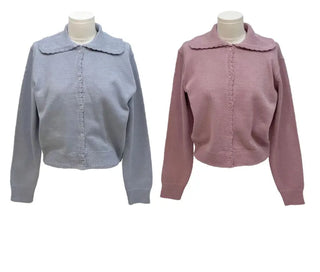 Cloud Lovely Frill Collar Lovely Button Long Sleeve Knit Cardigan