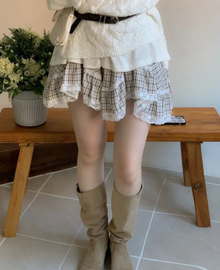 Frilly ribbon off-shoulder vintage feminine loose fit boat neck long knit