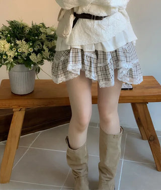 Frilly ribbon off-shoulder vintage feminine loose fit boat neck long knit