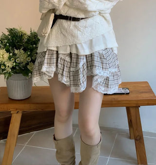 Frilly ribbon off-shoulder vintage feminine loose fit boat neck long knit
