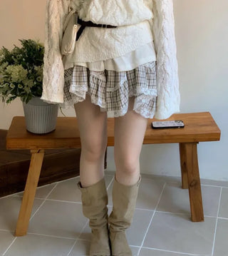 Frilly ribbon off-shoulder vintage feminine loose fit boat neck long knit