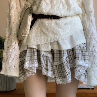 Frilly ribbon off-shoulder vintage feminine loose fit boat neck long knit