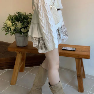 Frilly ribbon off-shoulder vintage feminine loose fit boat neck long knit