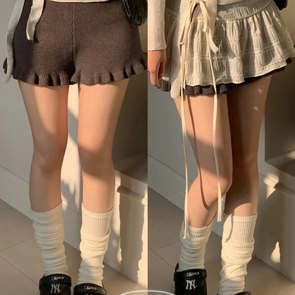 Belle frill ruffle layered high waist banding knit shorts