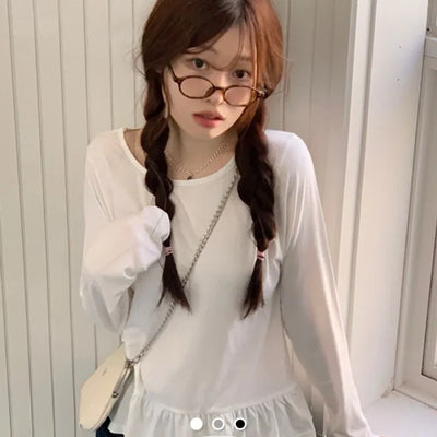 Izuni Frill Ruffle Layered Lady Loose Fit Long Sleeve T-Shirt