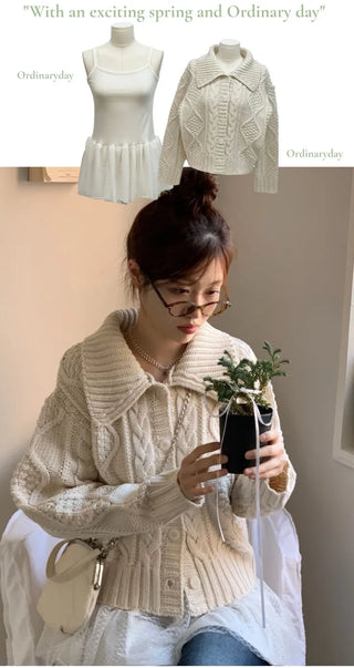 Lynel Vintage Cara Neck Button Twisted Loose Fit Knit Cardigan