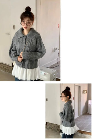 Lynel Vintage Cara Neck Button Twisted Loose Fit Knit Cardigan