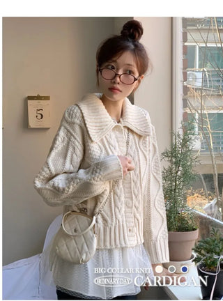 Lynel Vintage Cara Neck Button Twisted Loose Fit Knit Cardigan