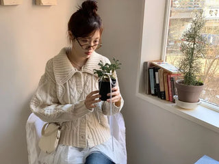 Lynel Vintage Cara Neck Button Twisted Loose Fit Knit Cardigan