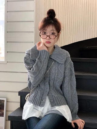 Lynel Vintage Cara Neck Button Twisted Loose Fit Knit Cardigan