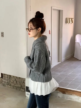 Lynel Vintage Cara Neck Button Twisted Loose Fit Knit Cardigan