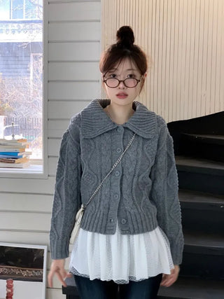 Lynel Vintage Cara Neck Button Twisted Loose Fit Knit Cardigan